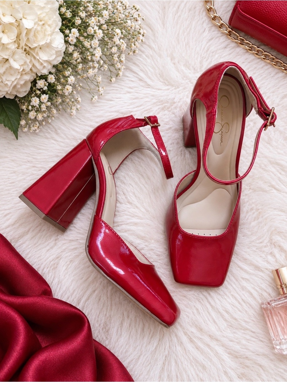 Lollah Ankle Strap Block Heel Patent Leather